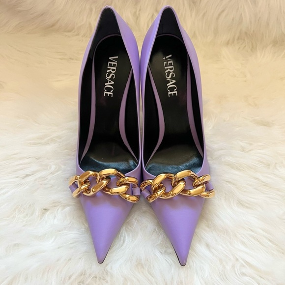 New! VERSACE Medusa Chain Leather Heels - Picture 7 of 14